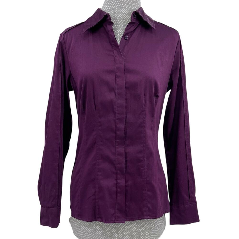 Plum Purple Button Down Blouse Shirt Long Sleeve Fall Jewel Tone Apt 9 Size S